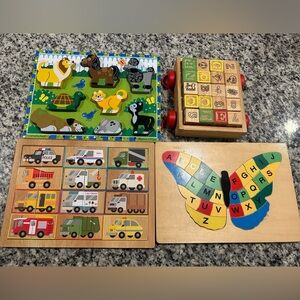 Melissa & Doug Colorful Animal and Vehicle Puzzle Set Bundle